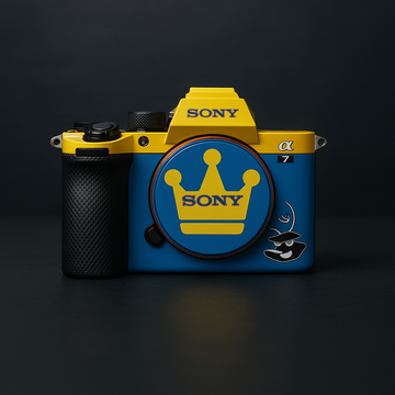 Street Style Camera Wrap - Bold Blue & Yellow with Crown Design ¨C Compatible with Most Models