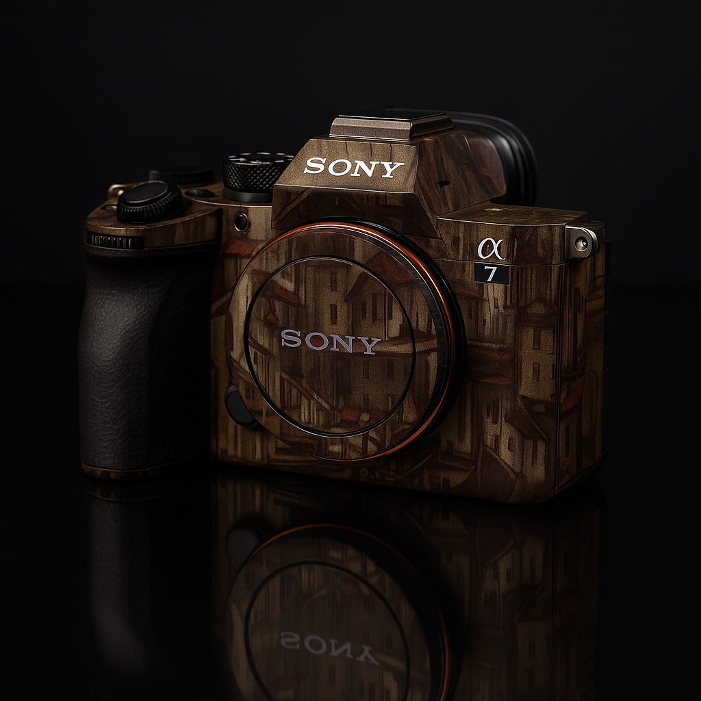 Cubist Cityscape Camera Skin - Vintage Abstract Art Wrap for Most Models